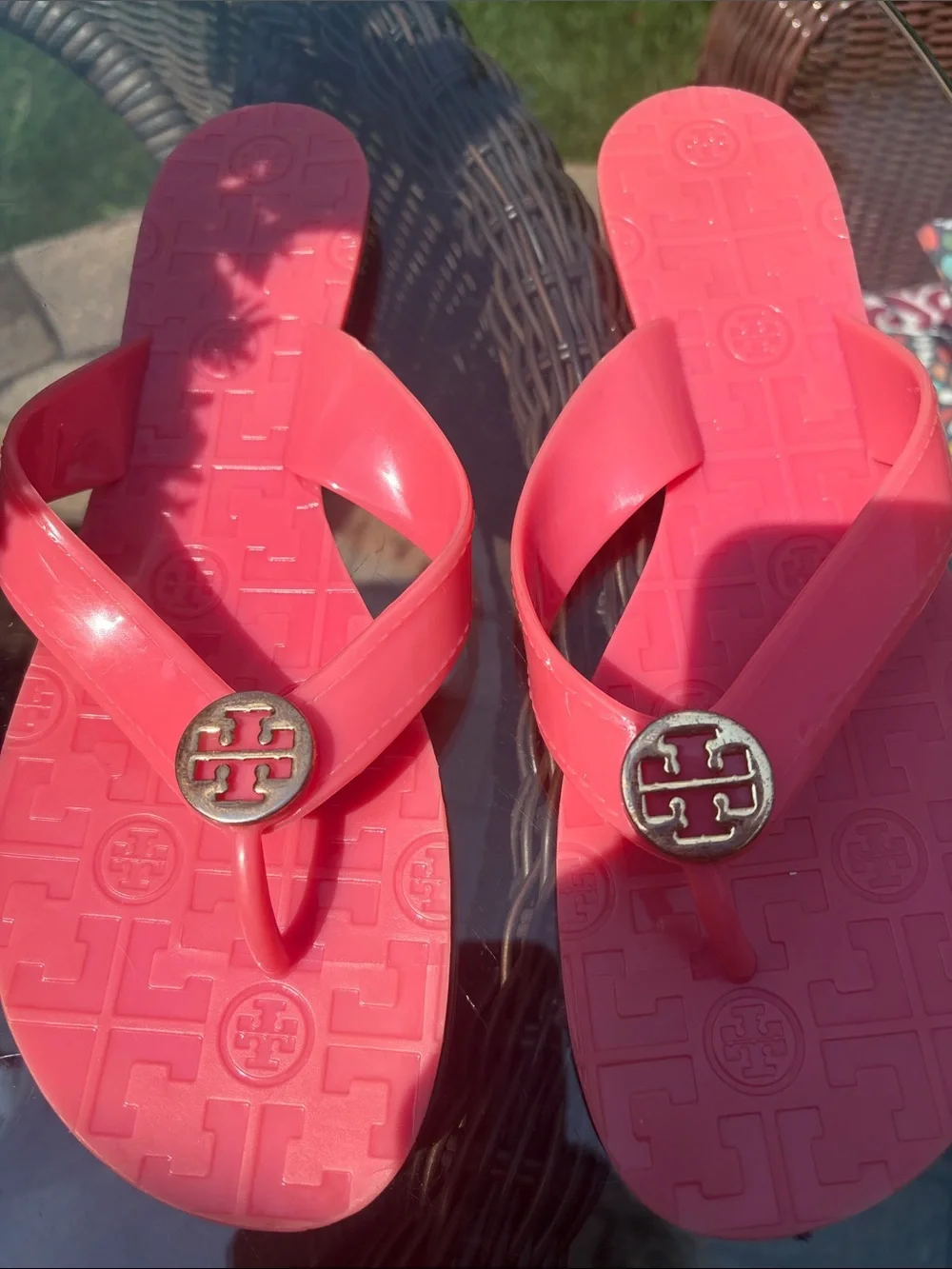 Tory Burch Coral Pink Logo Jelly Thong Sandals